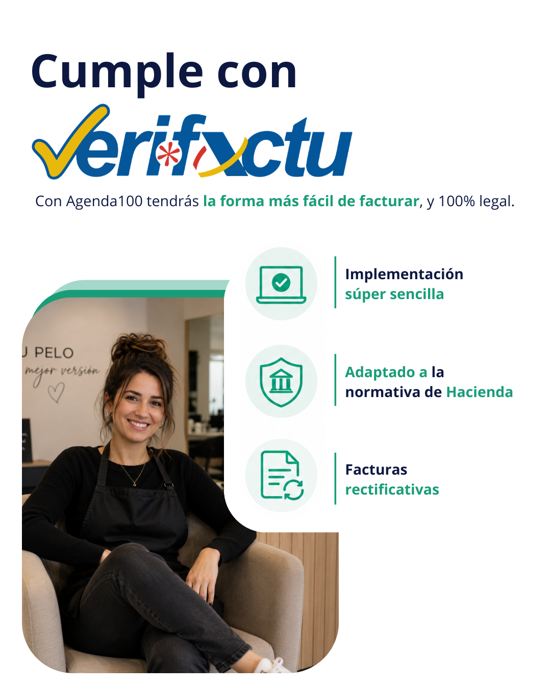 Agenda100 para peluquerías y salones, adaptado a Verifactu